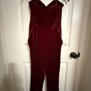 Express Red Jumpsuit Luxurious Velvet Fitted Design